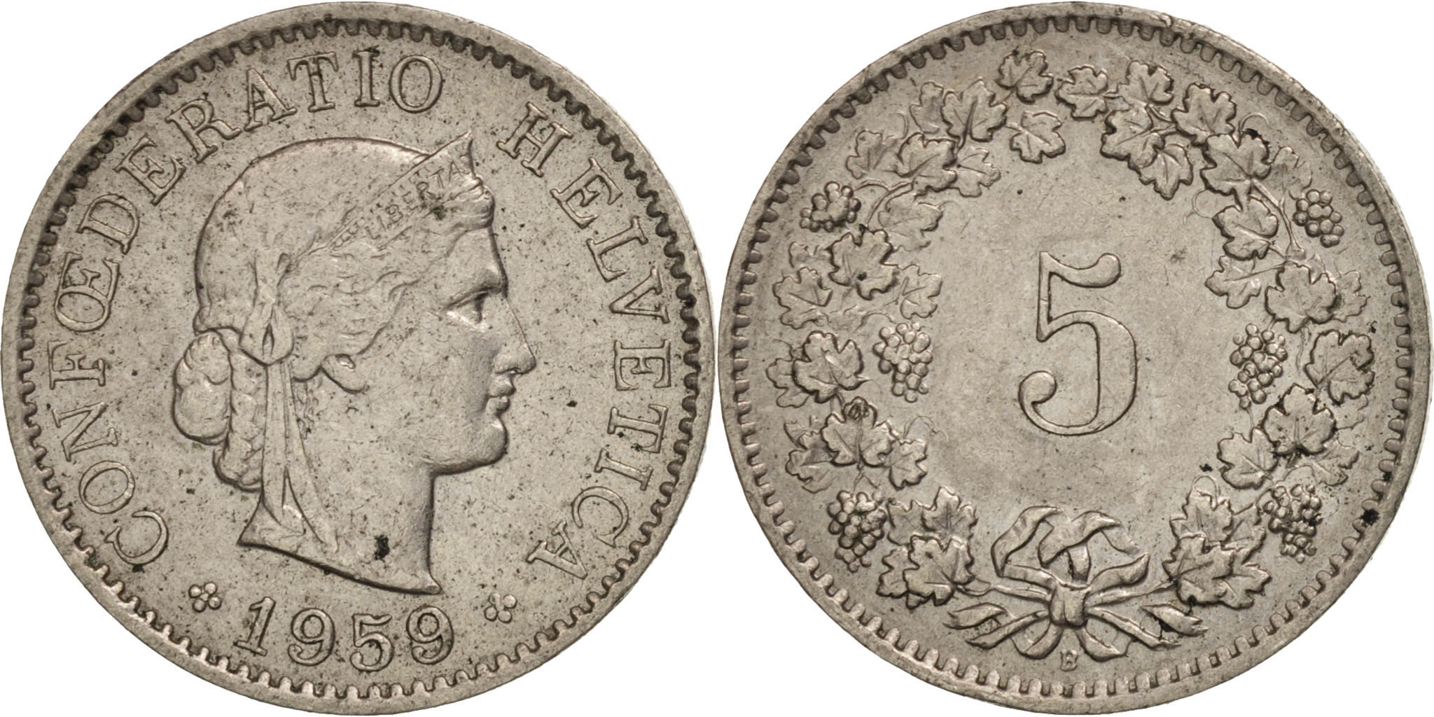 スイス 1959 5 Rappen 901808 Switzerland, 5 Rappen, 1959, Bern, , Copper-nickel, KM:26