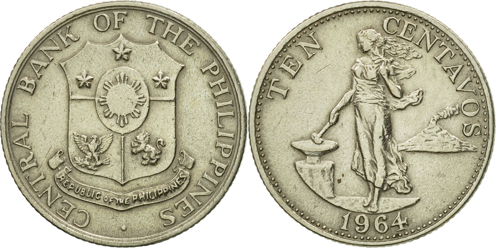 Coin, Philippines, 10 Centavos, 1964, , Copper-Nickel-Zinc, KM:188