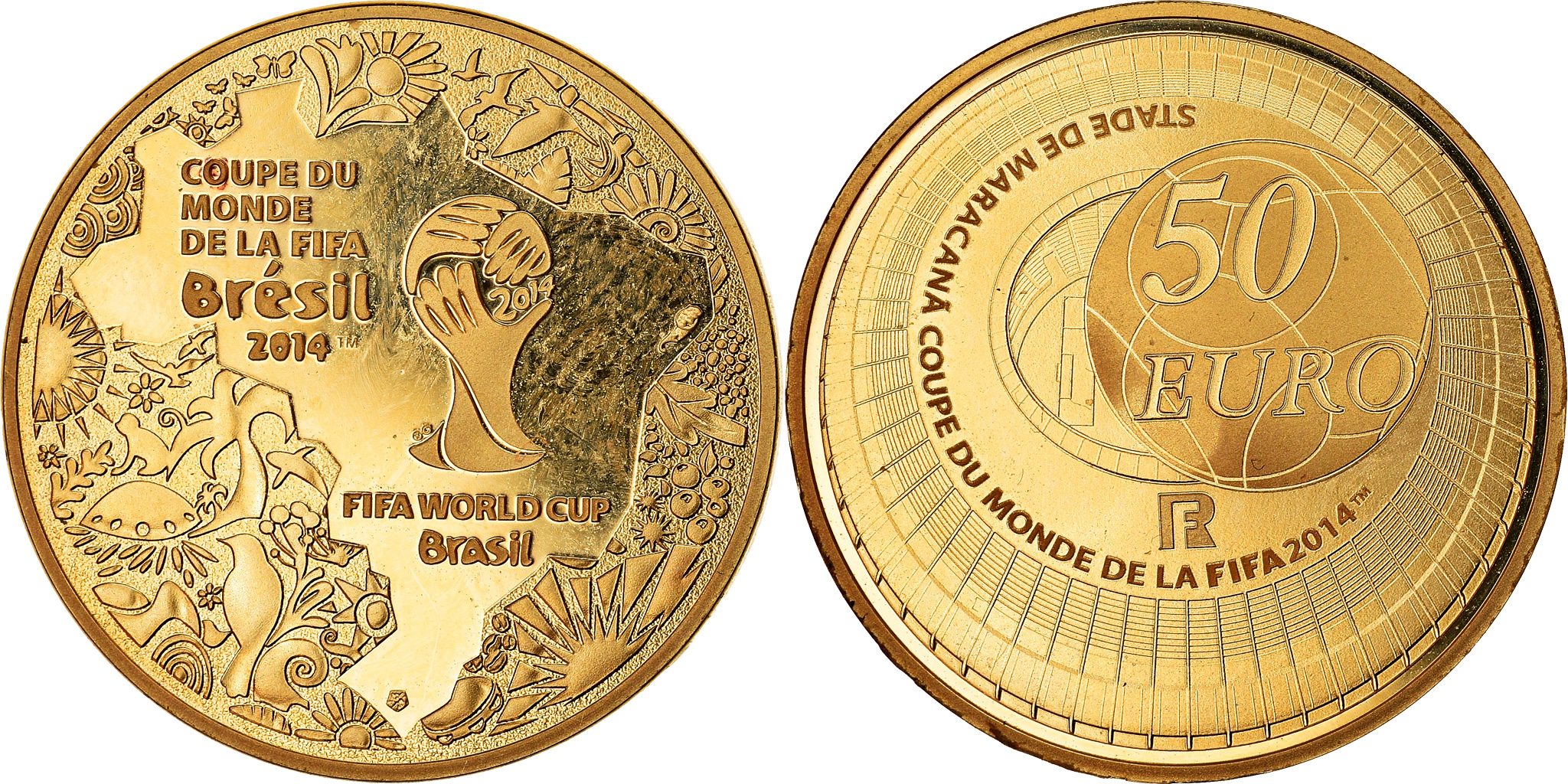 France, 50 Euro, FIFA World Cup Brazil, 2014, 1/4 Oz, , Gold