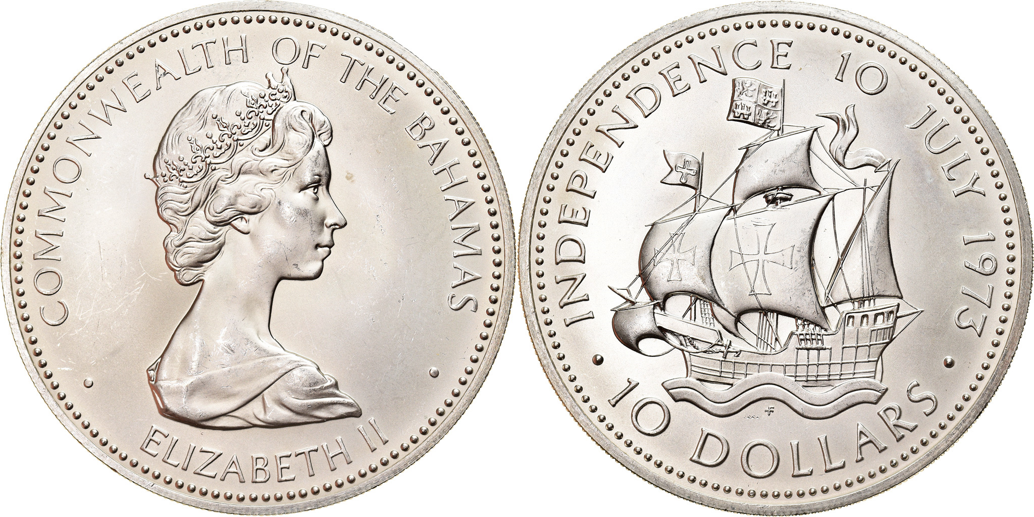 ★ベネズエラ 10ボリバル 銀貨(1973年) Coin, Bahamas, Elizabeth II, Independence 10 July 1973, 10 Dollars