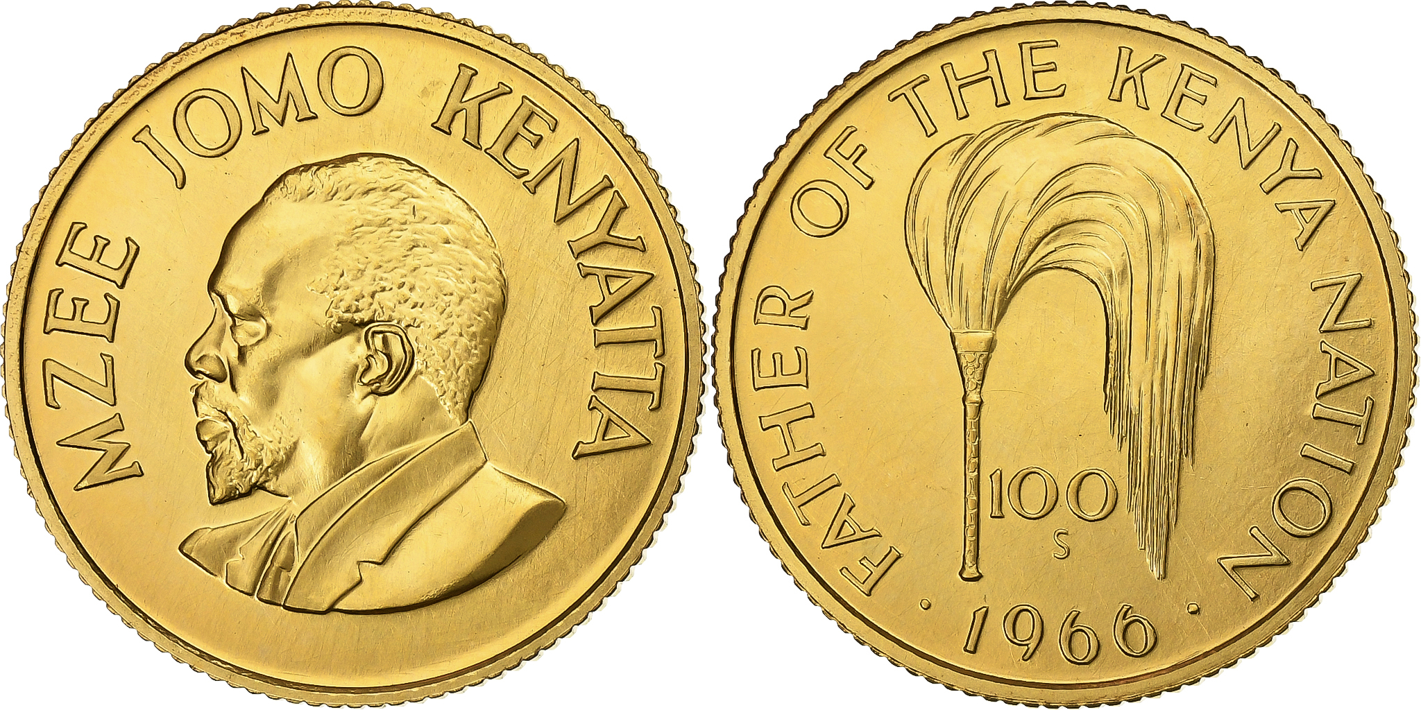 Kenya様 Kenya, 100 Shillings, Mzee Jomo Kenyatta, 1966, London, Gold