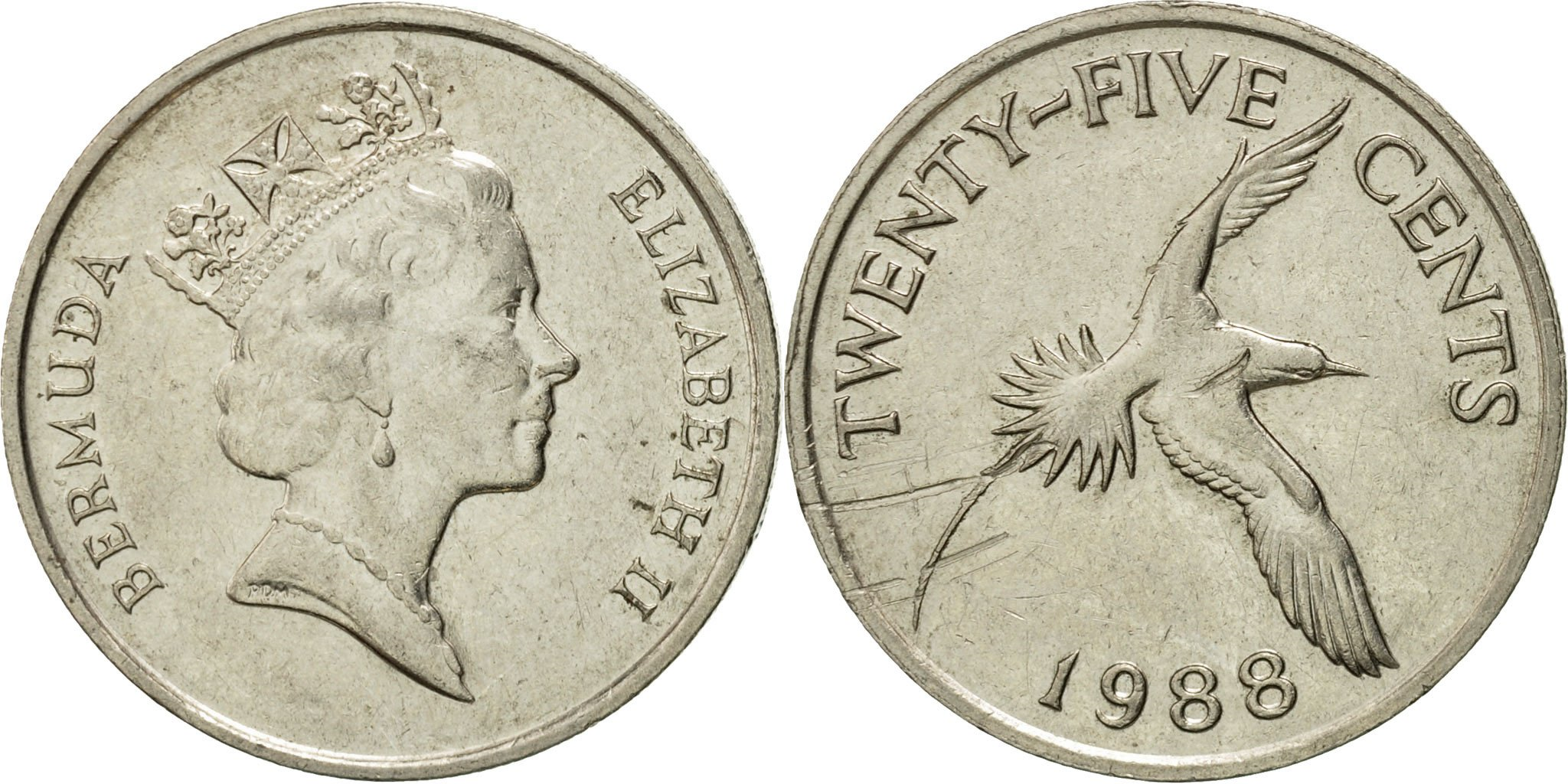 Coin, Bermuda, Elizabeth II, 25 Cents, 1988, , Copper-nickel, KM:47