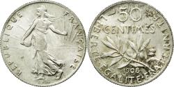 World Coins - Coin, France, Semeuse, 50 Centimes, 1908, Paris, , Silver, KM:854