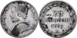 World Coins - Papal States, Pius IX, 20 Baiocchi, 1858, Rome, Silver,