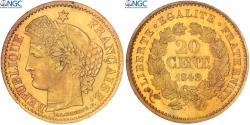 World Coins - France, 20 Centimes, Cérès, 1849, Paris, Pattern, Gold, NGC,
