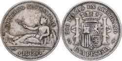 World Coins - Spain, Provisional Government, 1 Peseta, 1869, Madrid, Silver,