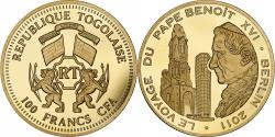 World Coins - Togo, 100 Francs CFA, Visite de Benoît XVI à Berlin, 2011, Gold plated copper