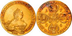 World Coins - Russia, Elizabeth, 10 Roubles, 1756, Moscow, Gold, , Friedberg:122