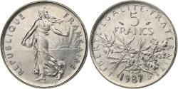 World Coins - France, 5 Francs, Semeuse, 1987, Nickel Clad Copper-Nickel,