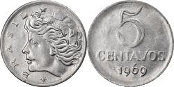 World Coins - Coin, Brazil, 5 Centavos, 1969, die adjustment strike error,