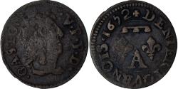 World Coins - Principality of Dombes, Gaston d'Orléans, Denier Tournois, 1652, Trévoux
