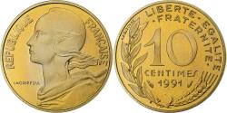 World Coins - France, 10 Centimes, Marianne, 1991, Paris, Proof, Aluminum-Bronze,