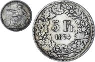 World Coins - Coin, Switzerland, 5 Francs, 1874, Bruxelles, , Silver, KM:11