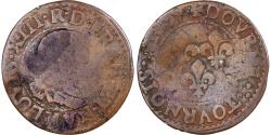 World Coins - France, Louis XIII, Double Tournois, 1639, La Rochelle, Copper,