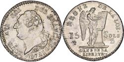 World Coins - France, Louis XVI, 15 Sols, Génie, 1791 / AN 3, Lyon, 2nd semestre, Silver