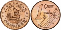 World Coins - Denmark, Margrethe II, Euro Cent, unofficial private coin, 2002, Copper,
