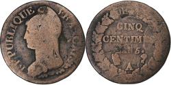 World Coins - France, 5 Centimes, Dupré, AN 5, Paris, Surfrappe du Décime, Copper,