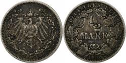 World Coins - GERMANY - EMPIRE, 1/2 Mark, 1906, Karlsruhe, Silver, VF(30-35), KM:17