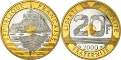 World Coins - Coin, France, Mont Saint Michel, 20 Francs, 2000, Paris, Proof,