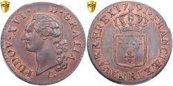 World Coins - France, Louis XVI, 1 Sol, 1791, Orléans, Copper, PCGS, , Gadoury:350
