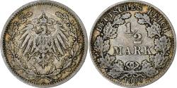 World Coins - GERMANY - EMPIRE, 1/2 Mark, 1909, Berlin, Silver, , KM:17