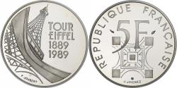 World Coins - France, 5 Francs, Tour Eiffel, 1989, Paris, BE, Silver, , KM:968a