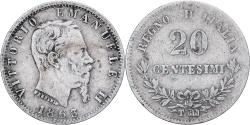 World Coins - Italy, Vittorio Emanuele II, 20 Centesimi, 1863, Torino, Silver,