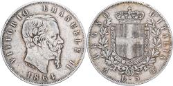 World Coins - Italy, Vittorio Emanuele II, 5 Lire, 1864, Naples, Silver, , KM:8.2