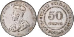 World Coins - Straits Settlements, George V, 50 Cents, 1921, Bombay, Silver,