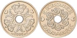 World Coins - Denmark, Margrethe II, 5 Kroner, 2000, Copenhagen, Cupronickel,