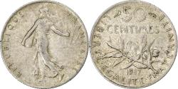 World Coins - France, 50 Centimes, Semeuse, 1917, Paris, Silver,