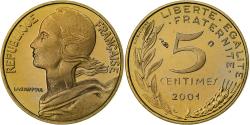 World Coins - France, 5 Centimes, Marianne, 2001, Paris, Proof, Aluminum-Bronze,