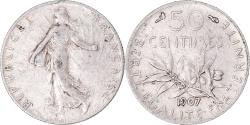 World Coins - Coin, France, Semeuse, 50 Centimes, 1907, Paris, , Silver, KM:854