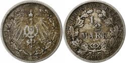 World Coins - GERMANY - EMPIRE, 1/2 Mark, 1906, Stuttgart, Silver, , KM:17