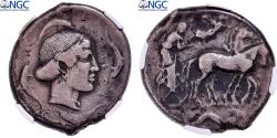 Ancient Coins - Sicily, Tetradrachm, ca. 450-440 BC, Syracuse, Silver, NGC, F 5/5-3/5