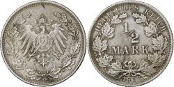 World Coins - Coin, GERMANY - EMPIRE, 1/2 Mark, 1918, Karlsruhe, , Silver, KM:17