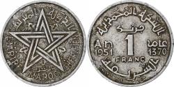 World Coins - France, Empire Chérifien - Maroc, Mohammed V, Franc, AH 1370/1951, Paris