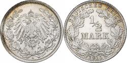 World Coins - GERMANY - EMPIRE, 1/2 Mark, 1915, Berlin, Silver, , KM:17