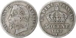 World Coins - France, Napoleon III, 50 Centimes, 1867, Bordeaux, , Silver, KM:814.3