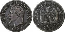 World Coins - France, Napoleon III, Centime, 1862, Strasbourg, Large BB, Bronze,