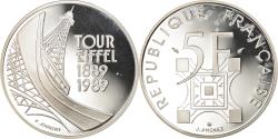 World Coins - Coin, France, Tour Eiffel, 5 Francs, 1989, Paris, BE, , Silver, KM:968a