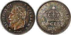 World Coins - France, Napoleon III, 20 Centimes, 1867, Strasbourg, Silver,