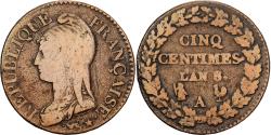 World Coins - France, 5 Centimes, Dupré, AN 8 (1799-1800), Paris, Bronze,