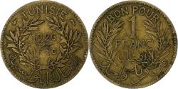World Coins - France, Tunisie, Muhammad VI, Franc, 1926, Paris, Aluminum-Bronze,