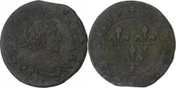 World Coins - France, Louis XIII, Double Tournois, 1637, Axe Loire-Rhône, Copper,