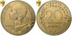 World Coins - France, 20 Centimes, Marianne, 1974, Paris, Aluminum-Bronze, PCGS,
