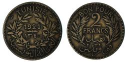 World Coins - Coin, Tunisia, 2 Francs, 1921