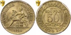 World Coins - France, 50 Centimes, Chambre de commerce, 1926, Paris, Cupro-Aluminium, PCGS