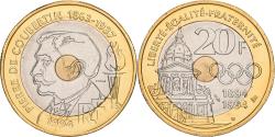 World Coins - France, 20 Francs, Pierre de Coubertin, 1994, MDP, Pattern