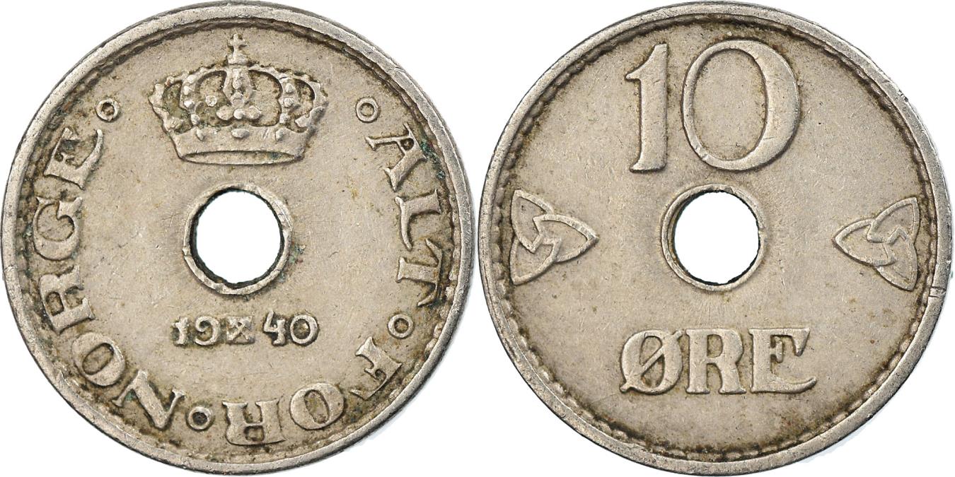 Coin, Norway, Haakon VII, 10 Öre, 1940, , Copper-nickel, KM:383
